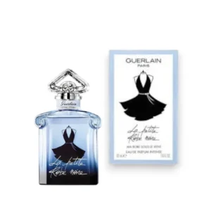 Icónico frasco de La Petite Robe Noire con su silueta de vestido negro y degradado en cristal rosa.