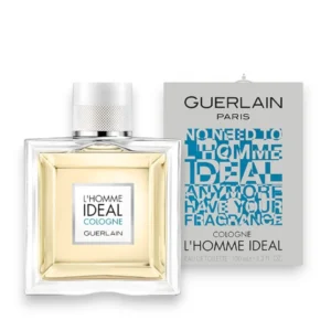 Frasco de L’Homme Ideal Cologne con su icónico diseño en color blanco, símbolo de frescura y pureza.