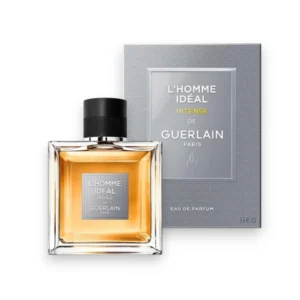 Frasco de L’Homme Idéal L’Intense con su elegante acabado en negro mate que evoca misterio y potencia.