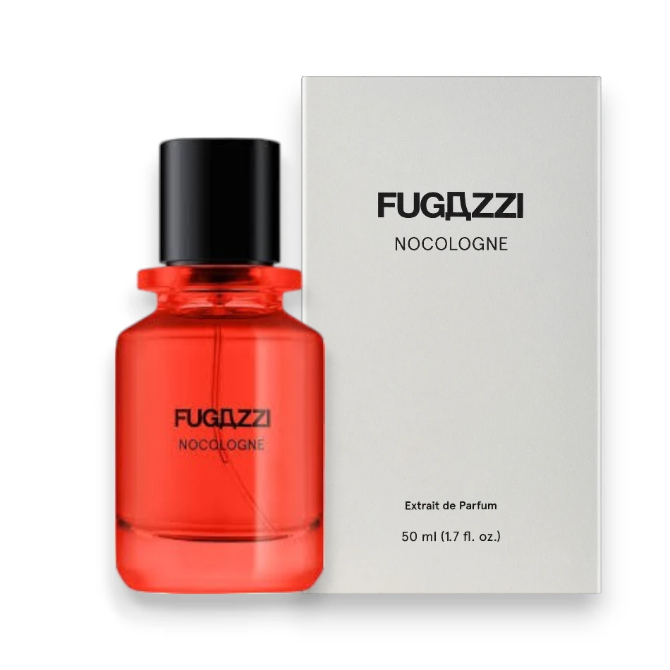 Perfume Nocologne de Fugazzi, frasco minimalista que contiene una fragancia cítrica de alta potencia.