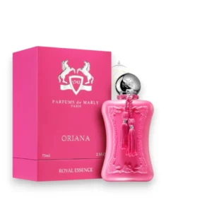 Precioso frasco fucsia de Oriana EDP, la esencia de la dulzura sofisticada y la feminidad radiante.
