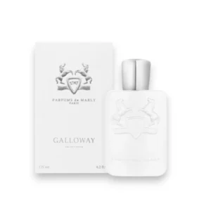 Imponente frasco blanco de Parfums de Marly Galloway, el símbolo de la pureza y la elegancia cítrica.