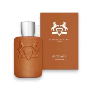 Frasco icónico de Parfums de Marly Althair EDP, la esencia de la vainilla noble y la seducción.