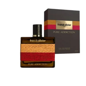Perfume Franck Olivier Pure Addiction: frasco transparente, fragancia de azafrán, praliné y ámbar.