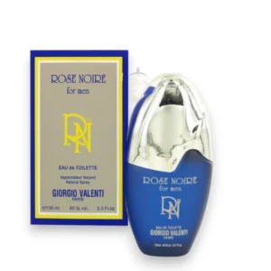 Perfume Rosa Negra Giorgio Valenti con notas de rosa, ámbar y almizcle, elegante y femenino.