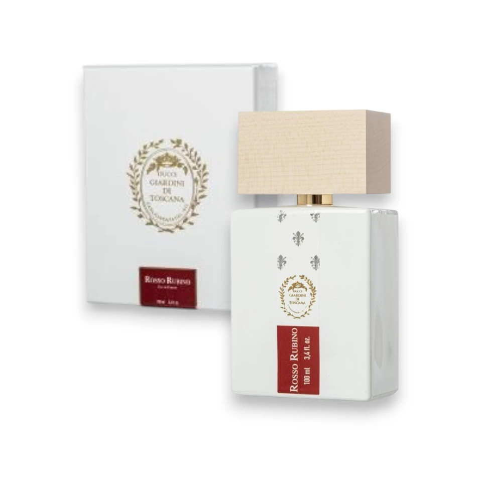 Perfume Rosso Rubino de Giardini Di Toscana, una fragancia de nicho roja, intensa y lujosa.