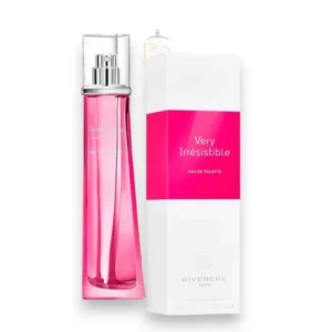 Frasco esbelto y traslúcido de Very Irresistible EDT con su icónico tono rosado degradado y minimalista.