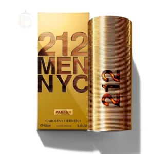 Elegante frasco cilíndrico metálico de perfume sobre un fondo gris texturizado de estilo urbano.