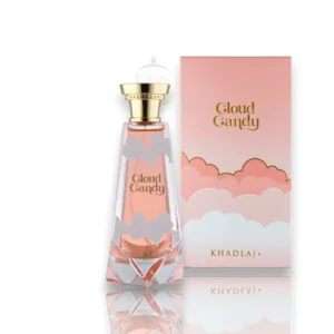 Hermoso frasco de Cloud Candy Khadlaj destacando su diseño delicado y su esencia dulce de alta gama.