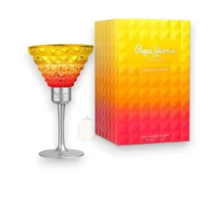 Frasco de Cocktail Edition con colores degradados y vibrantes que evocan frescura y lujo tropical.