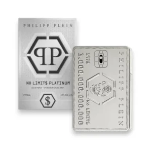 Frasco de No Limits Platinum con su diseño de tarjeta de crédito en tono plateado, símbolo de lujo extremo.