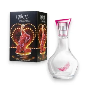 Frasco elegante de Paris Hilton Can Can con su distintivo tono rosado y diseño inspirado en el cabaret.