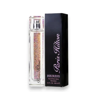Frasco icónico de Paris Hilton Heiress EDP Dama con detalles de purpurina rosa y diseño elegante.