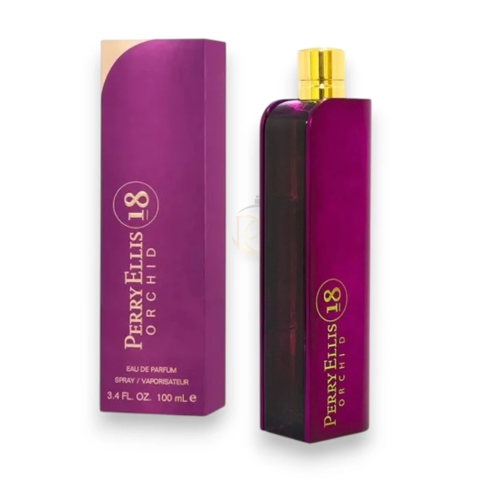 Elegante frasco de Perry Ellis 18 Orchid EDP, la fragancia floral perfecta para la mujer sofisticada.