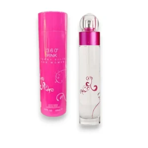 Perry Ellis 360° Pink, fragancia femenina fresca, floral y cálida, símbolo de elegancia juvenil.