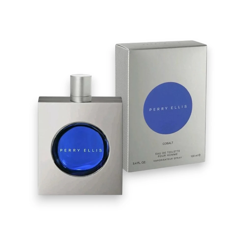 Botella en tonos azules de Perry Ellis Cobalt EDT, la fragancia ideal para el hombre contemporáneo.