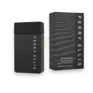 Frasco azul profundo de Perry Ellis Midnight EDT, la esencia perfecta para noches inolvidables.
