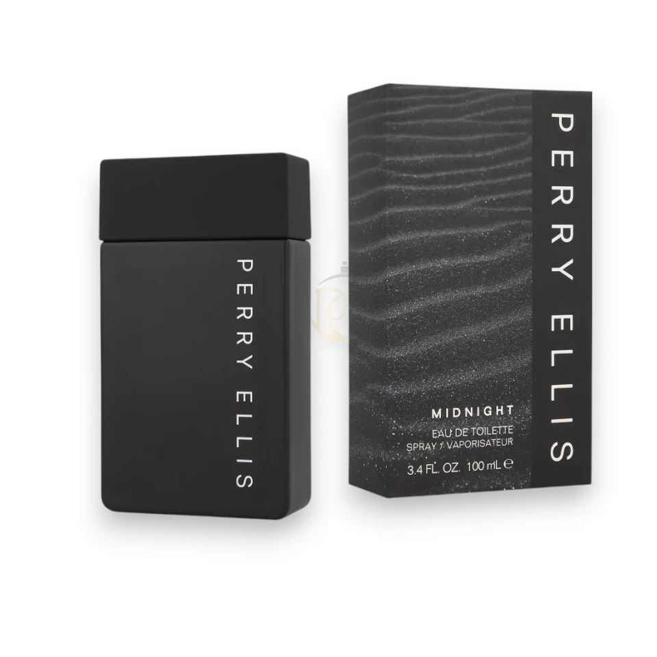 Frasco azul profundo de Perry Ellis Midnight EDT, la esencia perfecta para noches inolvidables.