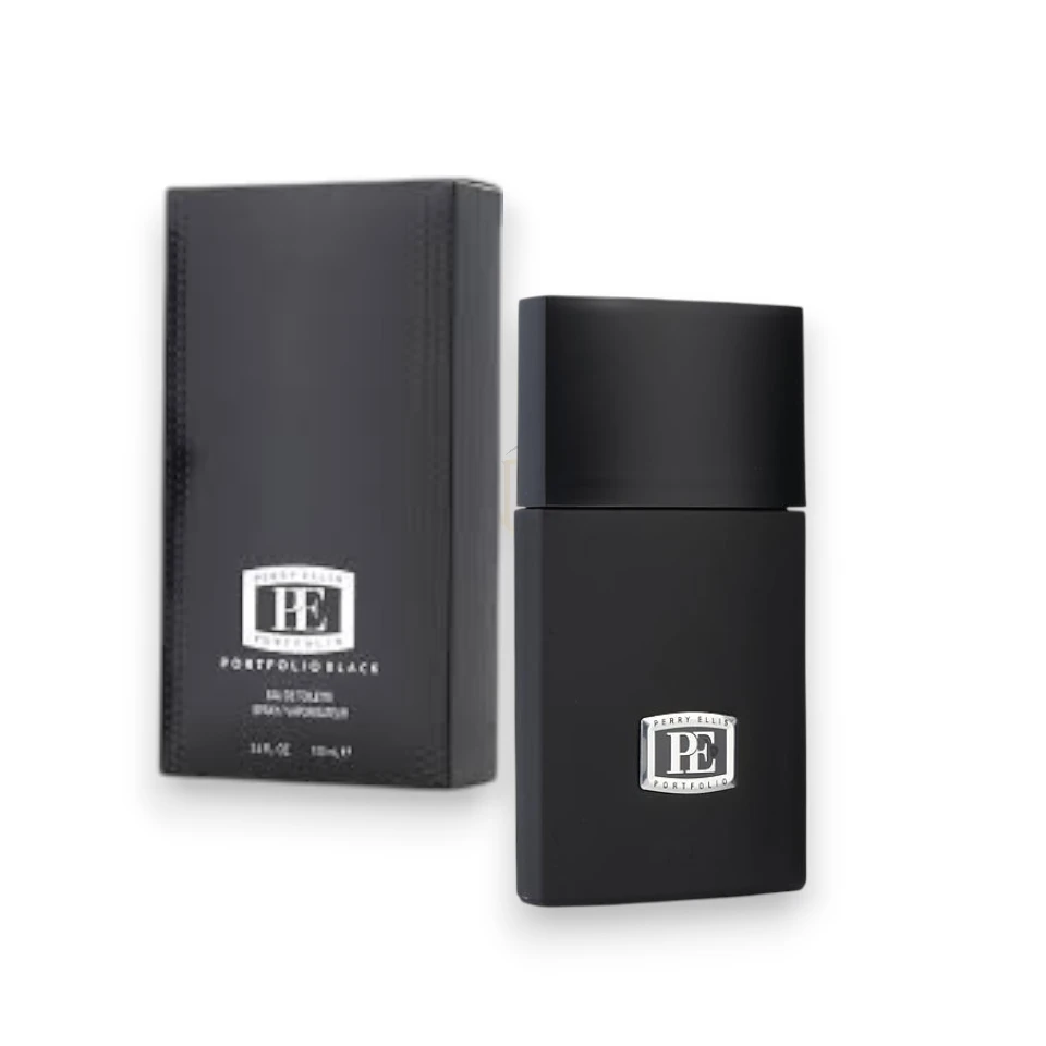 Elegante presentación de Portfolio Black EDT, el perfume ideal para el hombre que busca distinción.