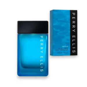 Pure Blue Perry Ellis, fragancia masculina fresca, aromática y cálida, símbolo de elegancia moderna.