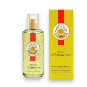 Elegante botella de la colonia Roger & Gallet Fleur d’Osmanthus que destaca su diseño clásico.