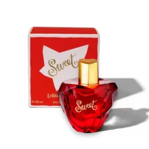 Frasco icónico de Sweet Lolita Lempicka en forma de manzana roja con detalles dorados elegantes.