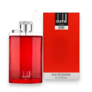 Imponente frasco rojo de Dunhill London Desire EDT 150ml, reflejando pasión, lujo y seducción pura.