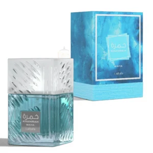 Elegante frasco de Khamrah Waha EDP, reflejando el lujo oriental de su aroma y notas amaderadas.