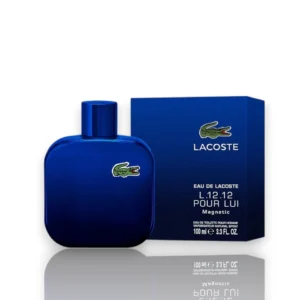 Elegante frasco de diseño minimalista en un tono púrpura intenso que evoca el misterio del perfume.