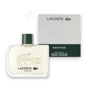 Frasco de Lacoste Booster EDT, capturando la esencia fresca, verde y deportiva de su aroma.