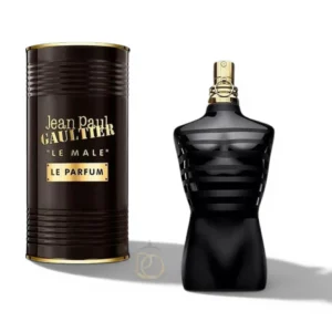 Elegante torso de cristal negro mate con detalles y líneas horizontales en un brillante tono dorado.