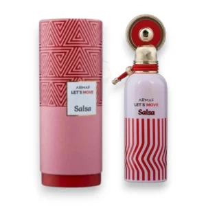 Atractivo frasco de Let´s Move Salsa EDP con un diseño moderno que evoca el dinamismo del movimiento.