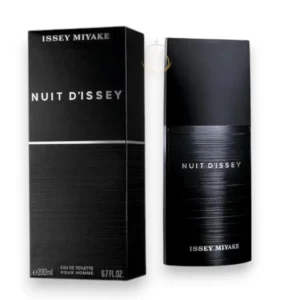 Imponente botella texturizada en color negro de Nuit D’Issey EDT que refleja la elegancia de la noche.