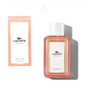 Frasco minimalista y femenino de Original For Her Lacoste decorado con sutiles detalles florales.