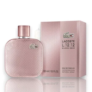 Elegante frasco con un degradado metalizado en tonos plata y rosa que refleja su modernidad.