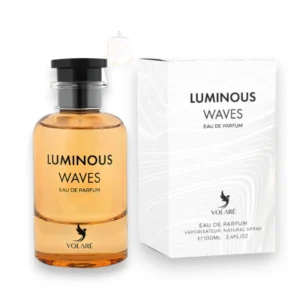 Frasco de Volaré Luminous Waves EDP sobre fondo cristalino que evoca la frescura de las olas marinas.