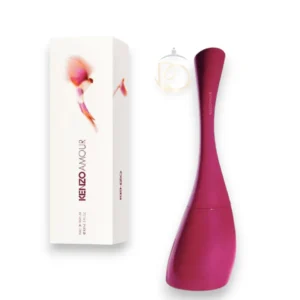 Frasco de Amour Kenzo EDP Mujer con curvas elegantes y minimalistas sobre un fondo neutro y suave.