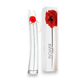 Frasco de Flower By Kenzo EDP estilizado y transparente con la icónica amapola roja en su interior.