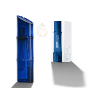 Frasco de Homme Kenzo EDT Intense con su icónico diseño de bambú esculpido en un azul marino profundo.