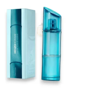 Frasco de Homme Kenzo Marine en un tono azul translúcido que refleja la frescura pura del océano.