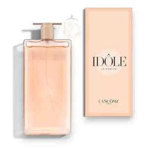 Frasco elegante de Idôle Le Parfum sobre fondo luminoso resaltando su silueta ultraplana y moderna.