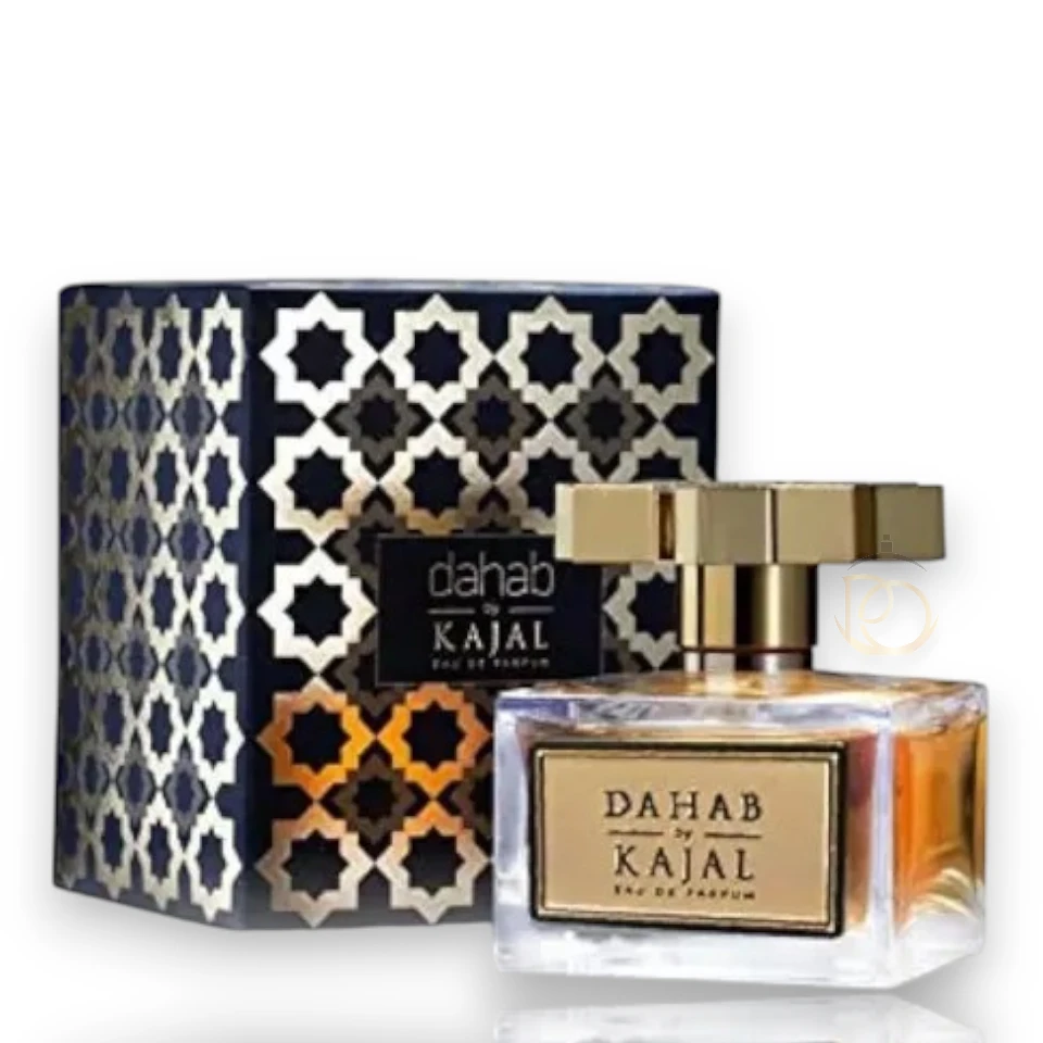 Espectacular frasco del perfume Kajal Dahab EDP con un elaborado tapón dorado de alta joyería.
