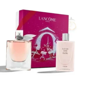 Set de regalo La Vie Est Belle EDP 2PZS con sus frascos icónicos adornados con la sonrisa de cristal.
