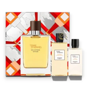 Terre D´Hermes Eau Intense Vetiver 3Pzs, fragancia cítrica y amaderada con elegancia masculina intensa.