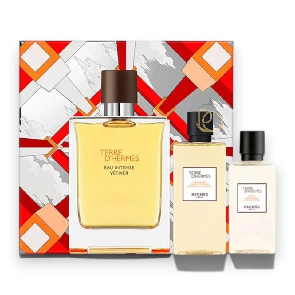 Terre D´Hermes Eau Intense Vetiver 3Pzs, fragancia cítrica y amaderada con elegancia masculina intensa.
