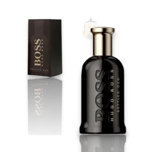 Perfume Boss Bottled Oud EDP con notas cítricas, especiadas y cálidas de oud y sándalo.