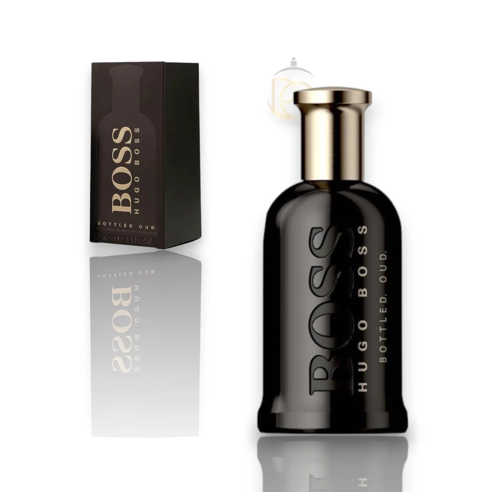 Perfume Boss Bottled Oud EDP con notas cítricas, especiadas y cálidas de oud y sándalo.