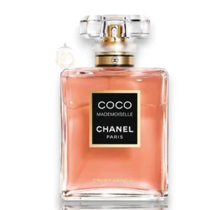 Perfume Coco Mademoiselle Crush Absolu EDP en frasco rectangular con líquido rosado y detalles dorados.