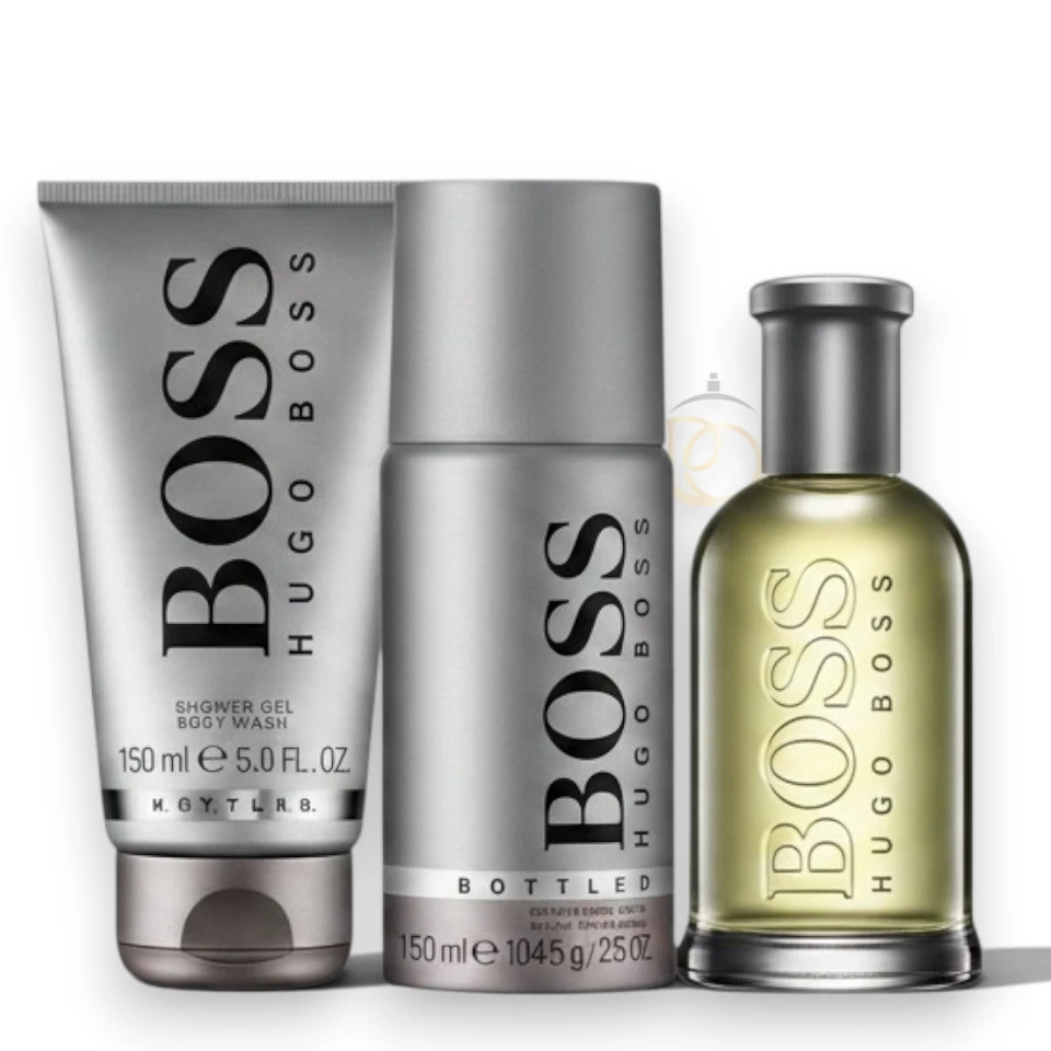 Perfume Hugo Boss Bottled Intense EDT 3PZs con notas cítricas, especiadas y cálidas de madera y almizcle.