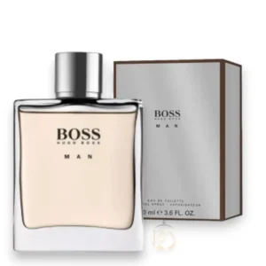 Frasco moderno de Orange Man EDT con su icónico diseño de paneles de cristal y líquido cálido.